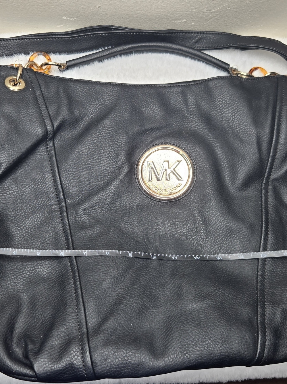 Michael Kors Black Leather Tote with Gold Logo